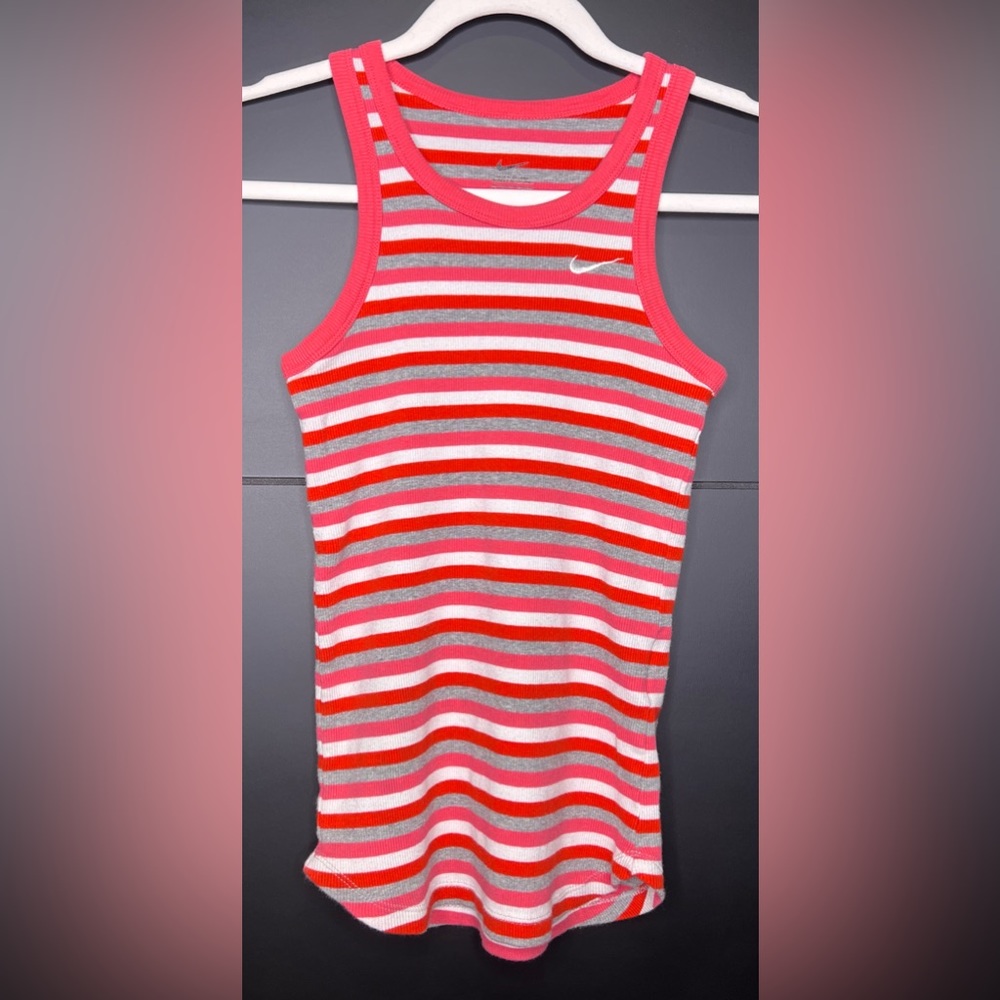 NIKE red/pink/white striped racerback tank top